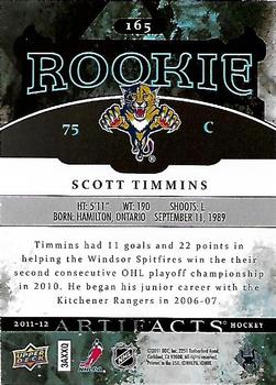 2011-12 Upper Deck Artifacts #165 Scott Timmins Back