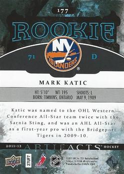 2011-12 Upper Deck Artifacts #177 Mark Katic Back