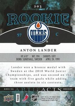 2011-12 Upper Deck Artifacts #203 Anton Lander Back