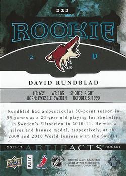 2011-12 Upper Deck Artifacts #222 David Rundblad Back