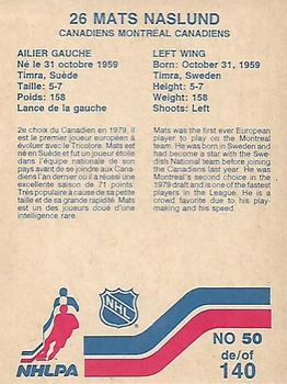 1983-84 Vachon #50 Mats Naslund Back