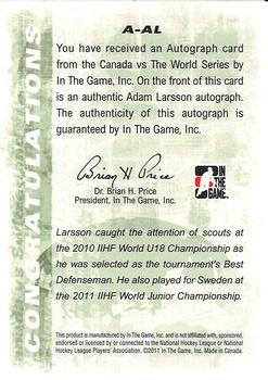 2011-12 In The Game Canada vs. The World #A-AL Adam Larsson Back
