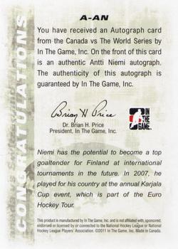 2011-12 In The Game Canada vs. The World #A-AN Antti Niemi Back