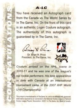 2011-12 In The Game Canada vs. The World #A-LC Logan Couture Back