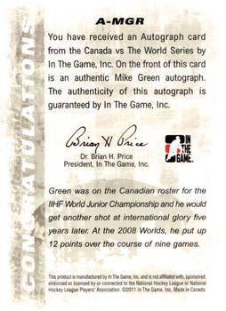 2011-12 In The Game Canada vs. The World #A-MGR Mike Green Back
