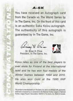 2011-12 In The Game Canada vs. The World #A-SK Saku Koivu Back