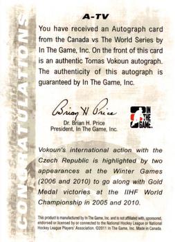 2011-12 In The Game Canada vs. The World #A-TV Tomas Vokoun Back