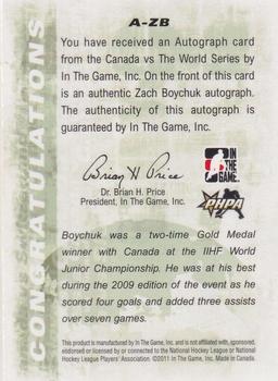 2011-12 In The Game Canada vs. The World #A-ZB Zach Boychuk Back