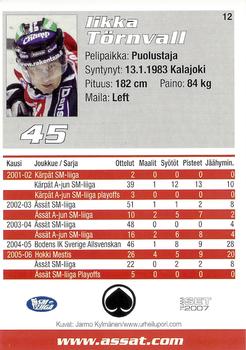 2006-07 Porin Assat Pelaajakortit #12 Ilkka Törnvall Back