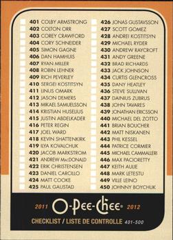 2011-12 O-Pee-Chee - Retro Blank Back #NNO Checklist: 401-500 Front