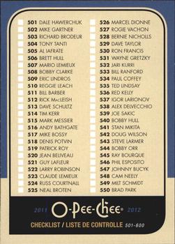 2011-12 O-Pee-Chee - Retro Blank Back #NNO Checklist: 501-600 Front