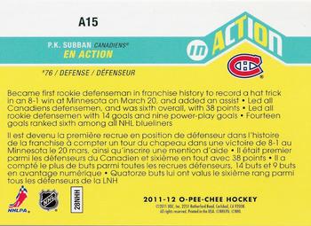2011-12 O-Pee-Chee - In Action #A15 P.K. Subban Back