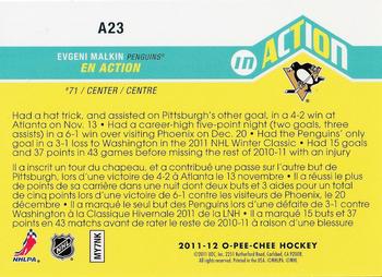2011-12 O-Pee-Chee - In Action #A23 Evgeni Malkin Back