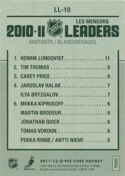 2011-12 O-Pee-Chee - League Leaders #LL-10 Henrik Lundqvist / Tim Thomas / Carey Price Back