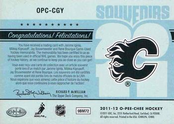 2011-12 O-Pee-Chee - Souvenirs #OPC-CGY Jarome Iginla / Miikka Kiprusoff / Jay Bouwmeester / Rene Bourque Back