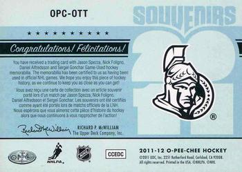 2011-12 O-Pee-Chee - Souvenirs #OPC-OTT Jason Spezza / Nick Foligno / Daniel Alfredsson / Sergei Gonchar Back