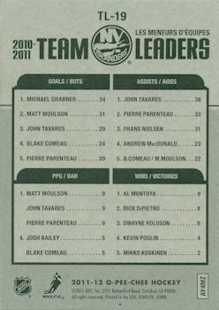 2011-12 O-Pee-Chee - Team Leaders #TL-19 Michael Grabner / John Tavares / Matt Moulson / Al Montoya Back