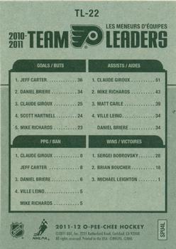 2011-12 O-Pee-Chee - Team Leaders #TL-22 Jeff Carter / Claude Giroux / Sergei Bobrovsky Back