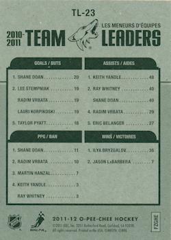 2011-12 O-Pee-Chee - Team Leaders #TL-23 Shane Doan / Keith Yandle / Ilya Bryzgalov Back