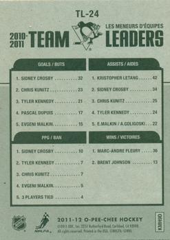 2011-12 O-Pee-Chee - Team Leaders #TL-24 Sidney Crosby / Kristopher Letang / Marc-Andre Fleury Back