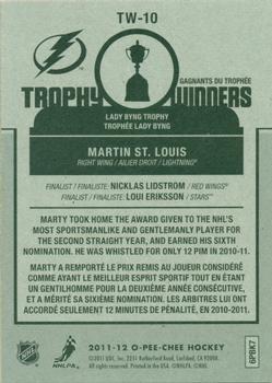 2011-12 O-Pee-Chee - Trophy Winners #TW-10 Martin St. Louis Back