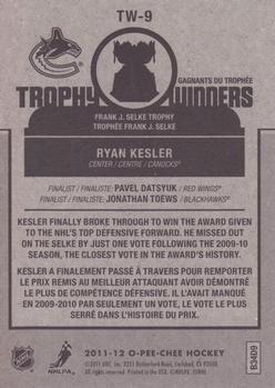 2011-12 O-Pee-Chee - Trophy Winners #TW-9 Ryan Kesler Back