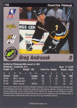 1993 Classic Pro Prospects #110 Greg Andrusak Back