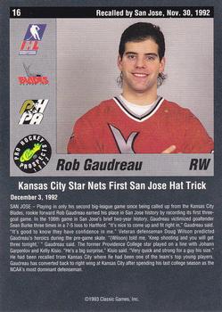 1993 Classic Pro Prospects #16 Rob Gaudreau Back