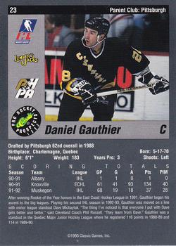 1993 Classic Pro Prospects #23 Daniel Gauthier Back