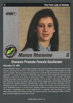 1993 Classic Pro Prospects #1 Manon Rheaume Back