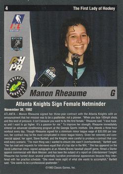 1993 Classic Pro Prospects #4 Manon Rheaume Back