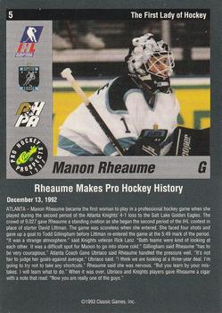 1993 Classic Pro Prospects #5 Manon Rheaume Back