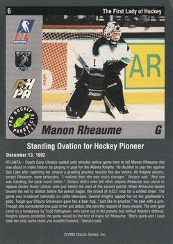 1993 Classic Pro Prospects #6 Manon Rheaume Back