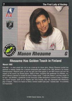 1993 Classic Pro Prospects #7 Manon Rheaume Back