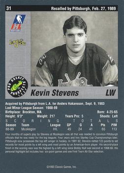 1993 Classic Pro Prospects #31 Kevin Stevens Back
