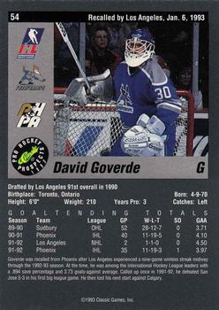 1993 Classic Pro Prospects #54 David Goverde Back