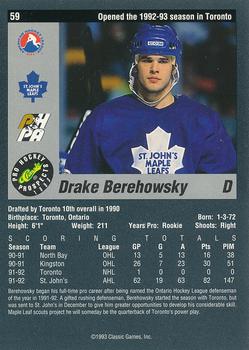 1993 Classic Pro Prospects #59 Drake Berehowsky Back