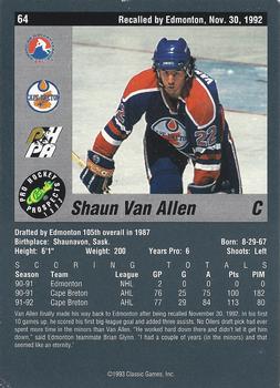 1993 Classic Pro Prospects #64 Shaun Van Allen Back