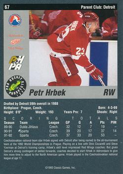 1993 Classic Pro Prospects #67 Petr Hrbek Back