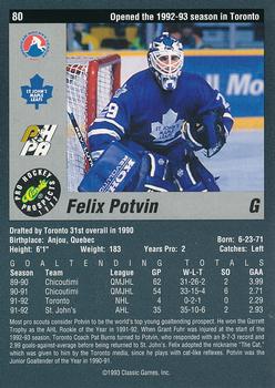 1993 Classic Pro Prospects #80 Felix Potvin Back