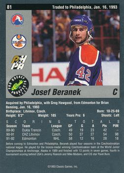 1993 Classic Pro Prospects #81 Josef Beranek Back