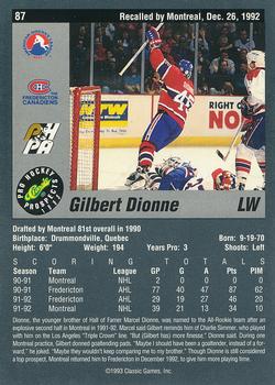 1993 Classic Pro Prospects #87 Gilbert Dionne Back