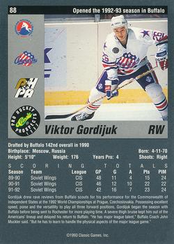 1993 Classic Pro Prospects #88 Viktor Gordiouk Back