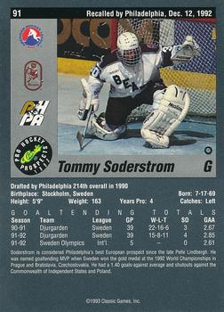 1993 Classic Pro Prospects #91 Tommy Soderstrom Back