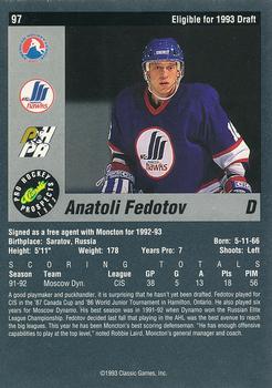 1993 Classic Pro Prospects #97 Anatoli Fedotov Back