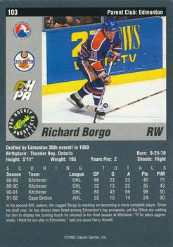 1993 Classic Pro Prospects #103 Richard Borgo Back