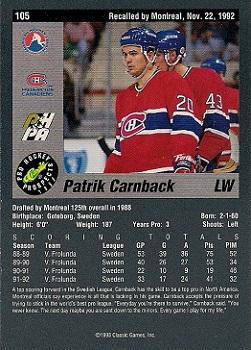 1993 Classic Pro Prospects #105 Patrik Carnback Back