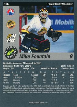 1993 Classic Pro Prospects #106 Mike Fountain Back