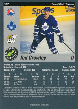 1993 Classic Pro Prospects #112 Ted Crowley Back