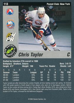 1993 Classic Pro Prospects #113 Chris Taylor Back